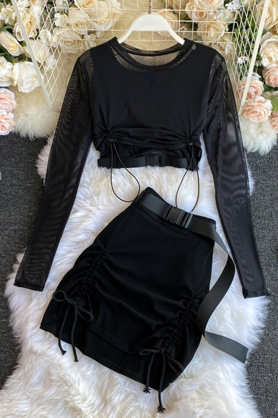 Fekete női blúz, felső és szoknya szett