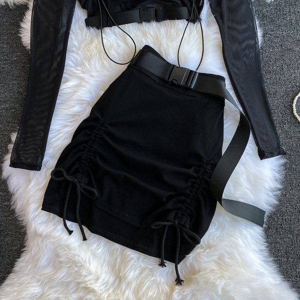 Fekete női blúz, felső és szoknya szett