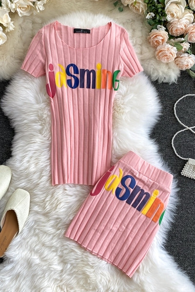 Set zilnic de tricou din catifea pentru femei cu inscripție