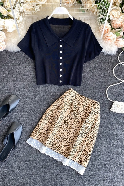 Moderns sieviešu blūzes un svārku komplekts ar dzīvnieku apdruku