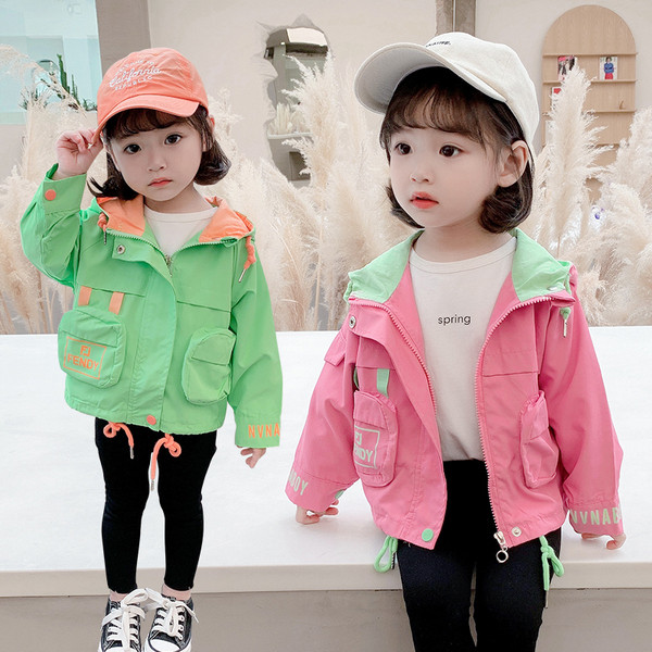 Igapäevane taskute ja kapuutsiga laste jope tüdrukutele