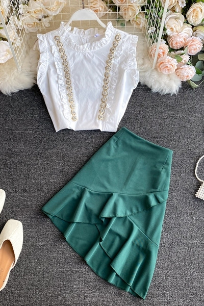 Modern női ing és aszimmetrikus szoknya szett