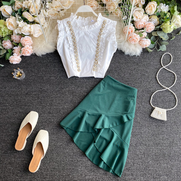 Modern női ing és aszimmetrikus szoknya szett