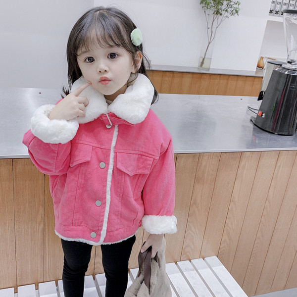 Moodne sule ja nööpidega laste jope tüdrukutele