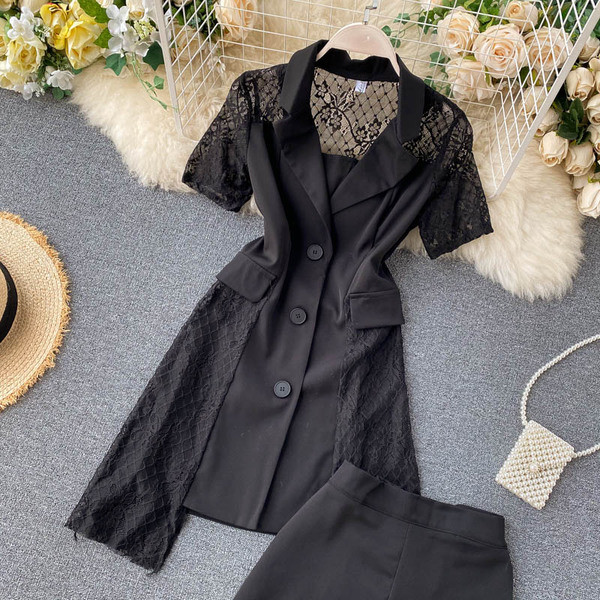 Sieviešu kreklu komplekts ar mežģīnēm un šortiem ar augstu jostasvietu