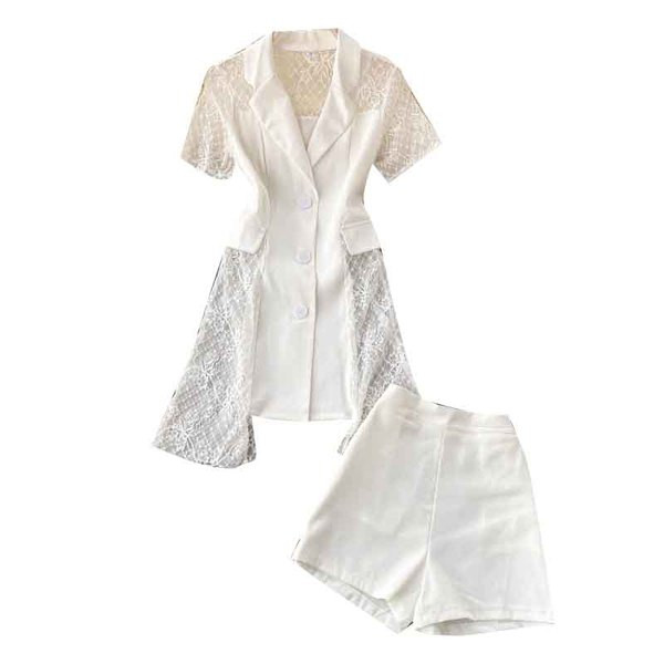 Sieviešu kreklu komplekts ar mežģīnēm un šortiem ar augstu jostasvietu