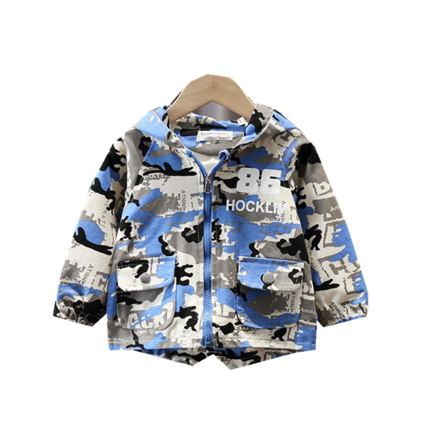 Geaca de toamna pentru copii pentru baieti cu gluga si model de camuflaj