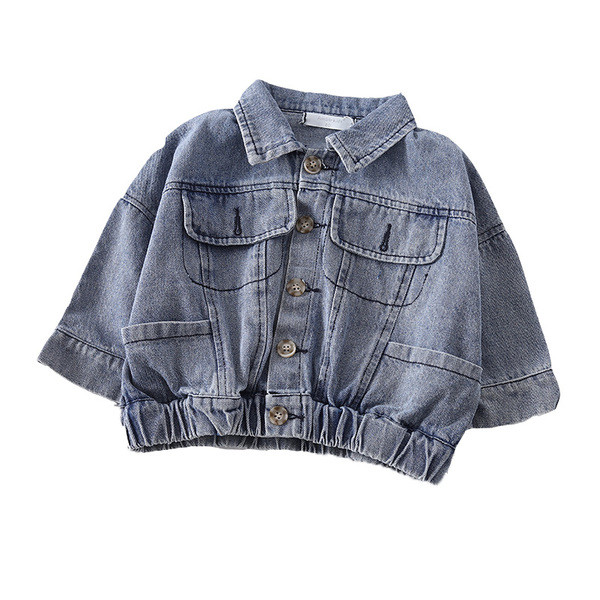 Taskute ja nööpidega laste teksajakk tüdrukutele