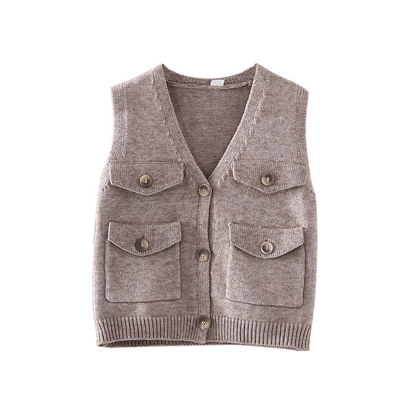 Bērnu veste meitenēm ar kabatām un V veida kakla izgriezumu
