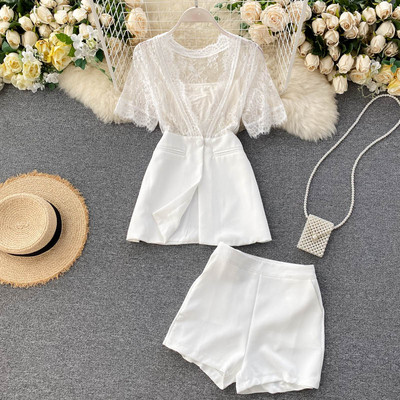 Női ing szett csipkével és magas derekú nadrággal