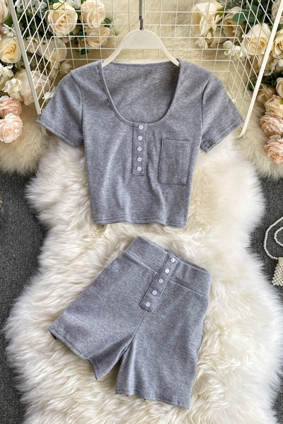 Ikdienas sieviešu bikšu un blūzes komplekts ar pogām