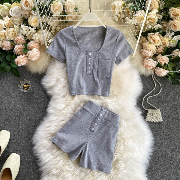 Ikdienas sieviešu bikšu un blūzes komplekts ar pogām