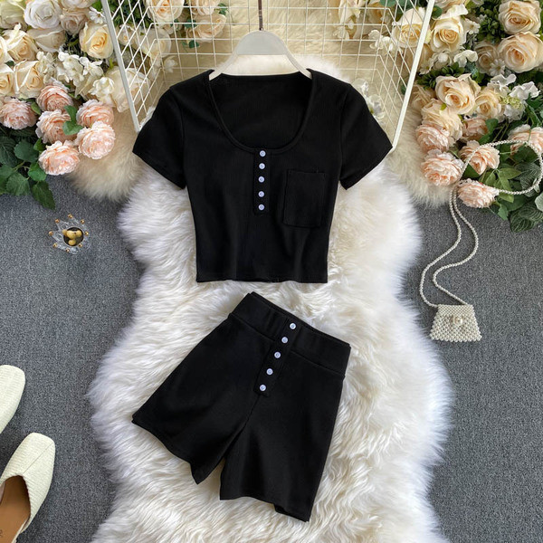 Ikdienas sieviešu bikšu un blūzes komplekts ar pogām