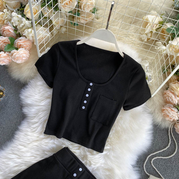 Ikdienas sieviešu bikšu un blūzes komplekts ar pogām