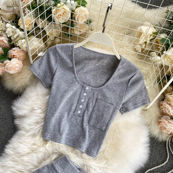 Ikdienas sieviešu bikšu un blūzes komplekts ar pogām