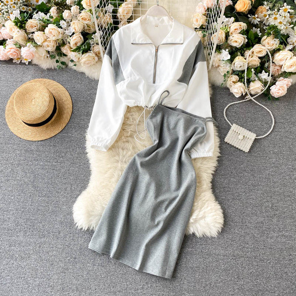 Naiste kleidi ja õhukese lipsudega jope komplekt