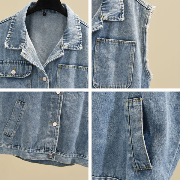 Női farmermellény zsebekkel és gombokkal