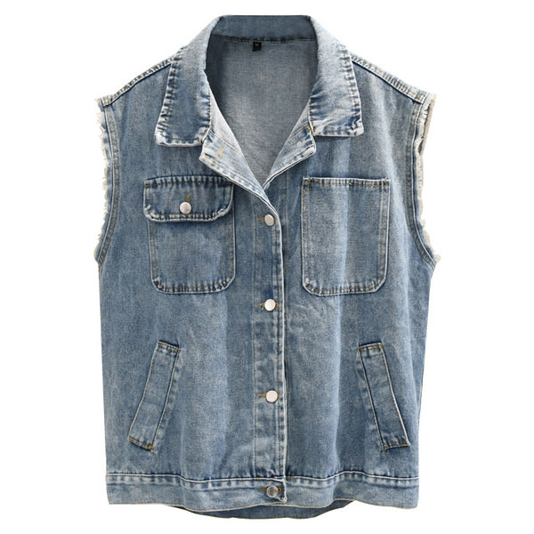 Női farmermellény zsebekkel és gombokkal