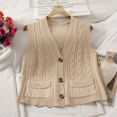 Vesta casual dama cu buzunare si decolteu spitz