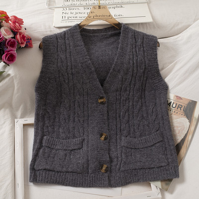 Vesta casual dama cu buzunare si decolteu spitz