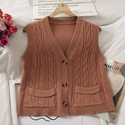 Vesta casual dama cu buzunare si decolteu spitz