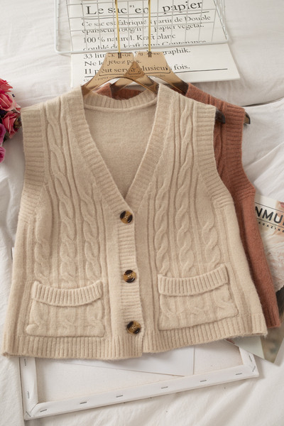 Vesta casual dama cu buzunare si decolteu spitz