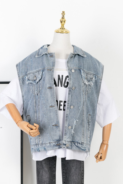 Γυναικείο καθημερινό τζιν γιλέκο με τσέπες