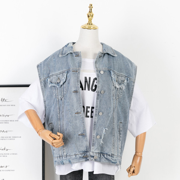 Γυναικείο καθημερινό τζιν γιλέκο με τσέπες