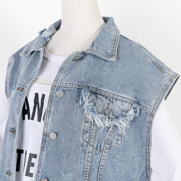 Γυναικείο καθημερινό τζιν γιλέκο με τσέπες