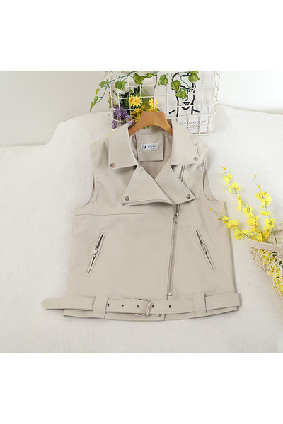Modern női eco-bőr mellény zsebekkel