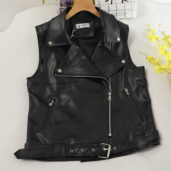 Modern női eco-bőr mellény zsebekkel