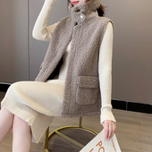 Vesta de pluș de damă actuală cu buzunare