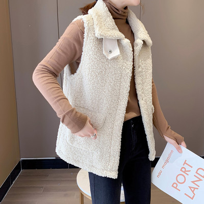 Vesta de pluș de damă actuală cu buzunare