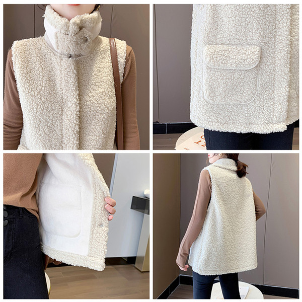 Vesta de pluș de damă actuală cu buzunare