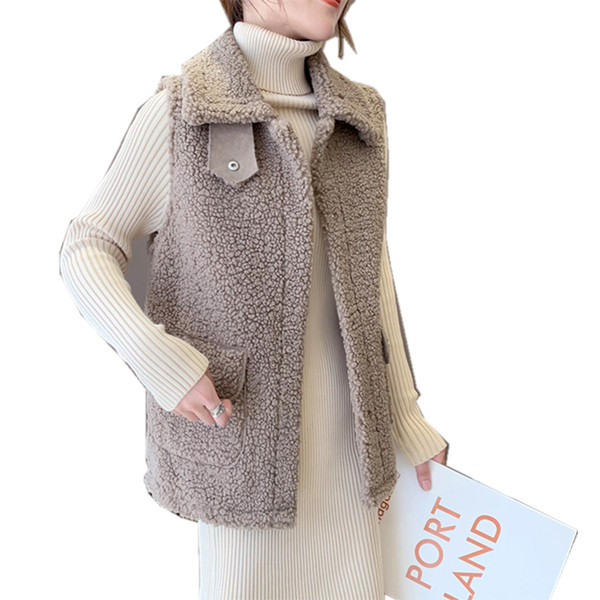 Vesta de pluș de damă actuală cu buzunare