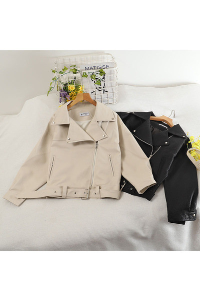 Öko-nahast moodne naiste jope koos vööga