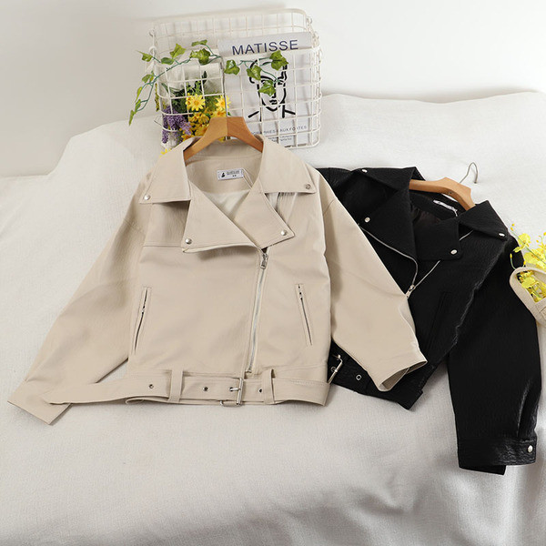 Öko-nahast moodne naiste jope koos vööga