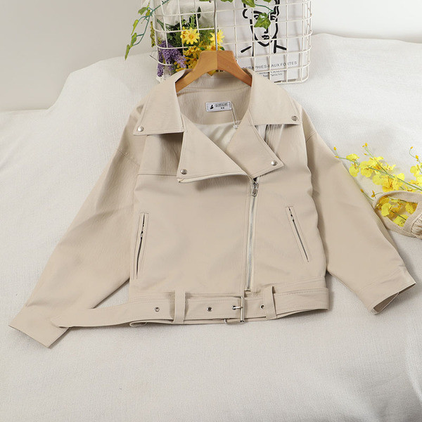 Öko-nahast moodne naiste jope koos vööga