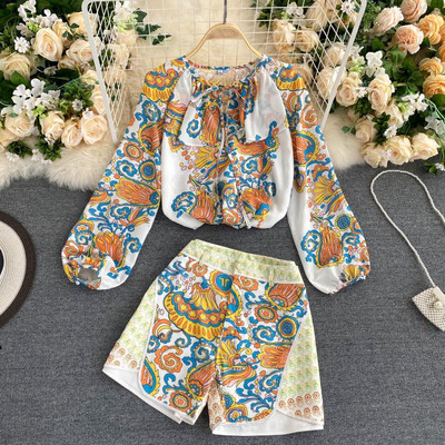 Γυναικείο σετ πουκάμισο και παντελόνι με τύπωμα