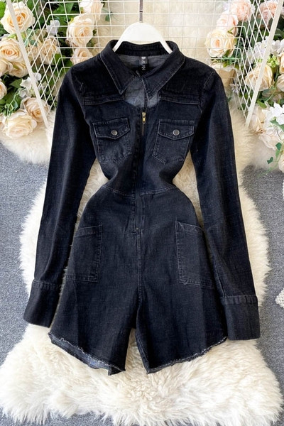 Must naiste teksakombinesoon taskute ja lukuga