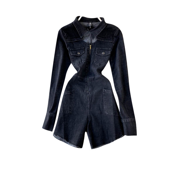 Must naiste teksakombinesoon taskute ja lukuga