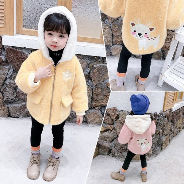 Καθημερινό παιδικό μπουφάν με κέντημα και κουκούλα για κορίτσια