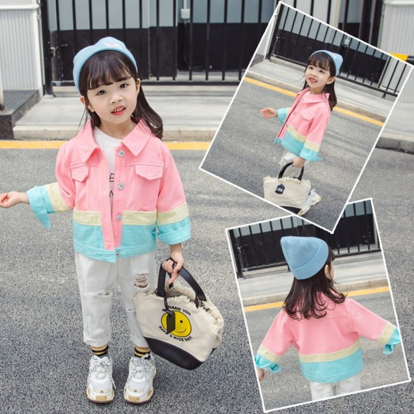 Värviline nööpide ja taskutega laste jope tüdrukutele