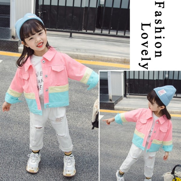 Värviline nööpide ja taskutega laste jope tüdrukutele