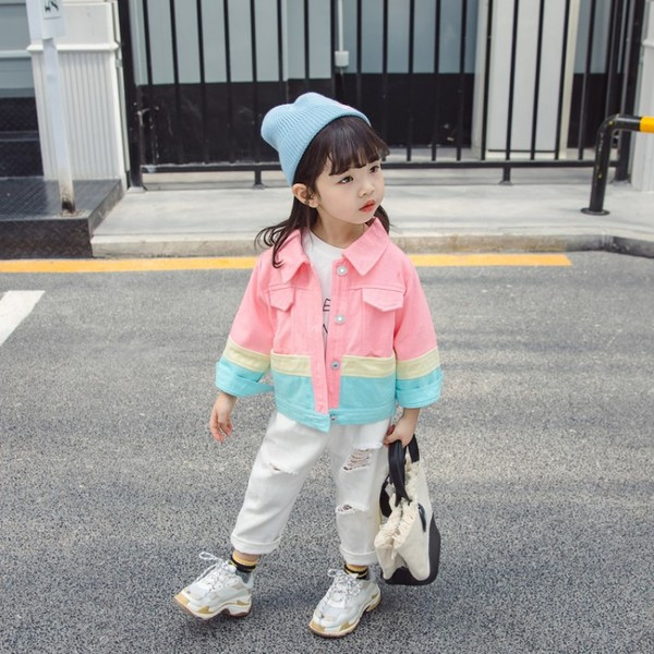 Värviline nööpide ja taskutega laste jope tüdrukutele