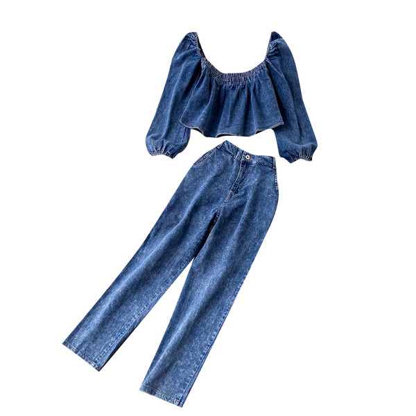 Γυναικείο σετ  τζιν παντελόνι και μπλούζα