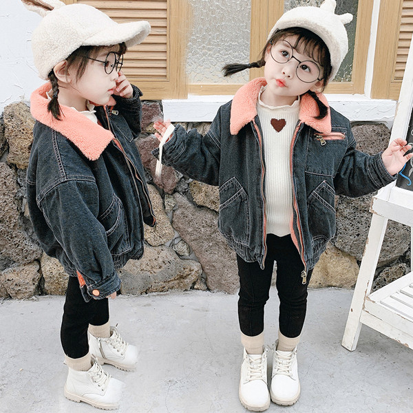 Casual παιδικό τζιν μπουφάν με τσέπες για κορίτσια