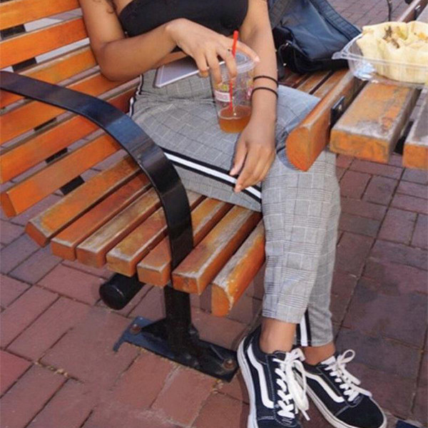 Jambiere dama in carouri cu margine laterala si talie inalta