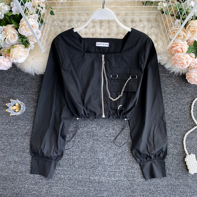 Пролетно-есенно дамско яке с цип и джоб 