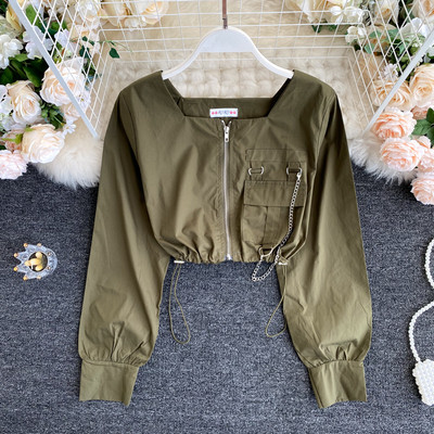 Пролетно-есенно дамско яке с цип и джоб 